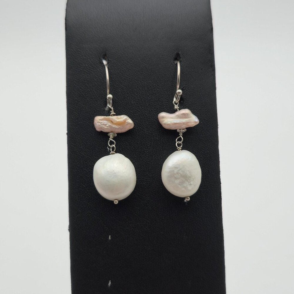 Sterling Silver Handmade Rough Genuine Pearl Earrings A4021